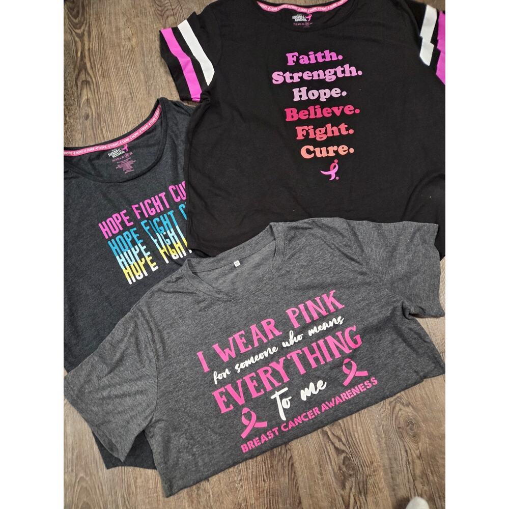 Susan G Komen Breast Cancer Short Sleeve Tshirt Lot Gray Black Women's XXL + XL